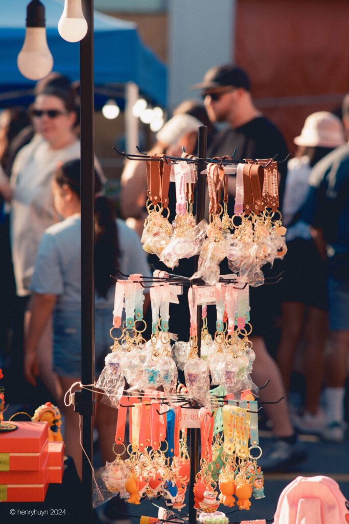 Vibrant Chinese-style keychain display adds a splash of color to the marketplace.