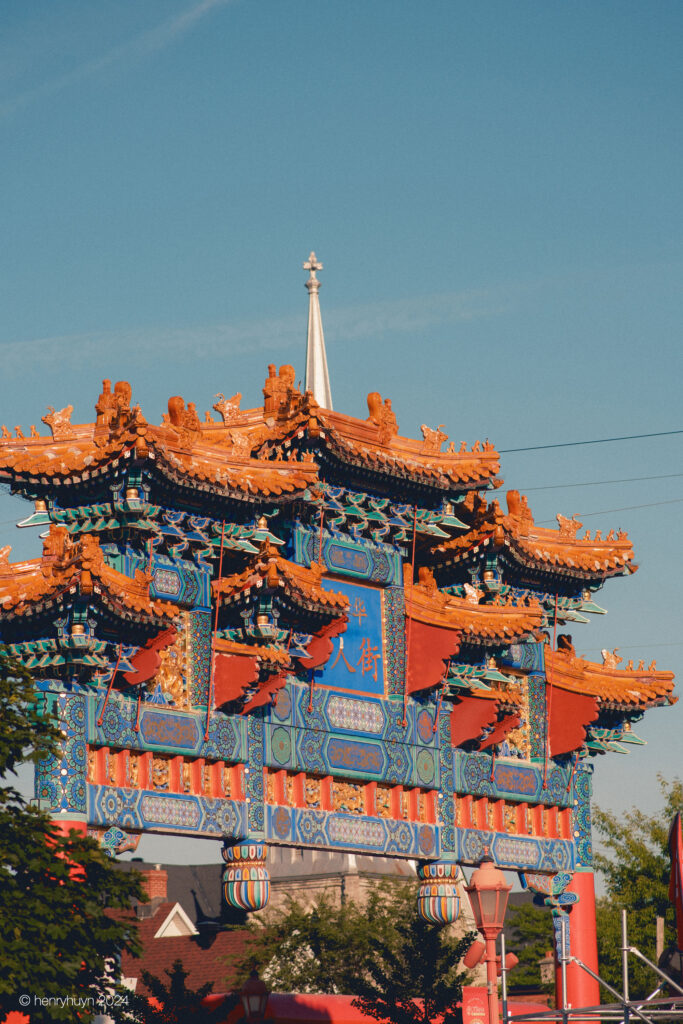 The intricate details and vibrant hues of the Chinatown Royal Gateway up close.